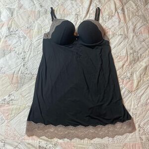 victoria’s secret 2012 black and beige vamp goth lace bra top slip dress 36d